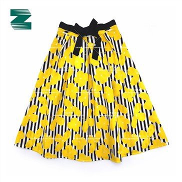 Cotton Woven Bow Belt Printed Skirt