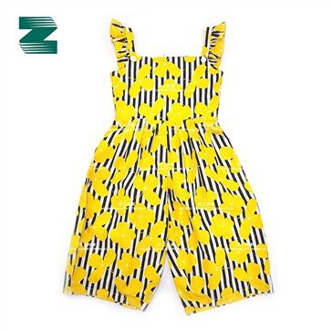 Cotton Woven Flounced Straps Sleeveless Print Jumpsuit