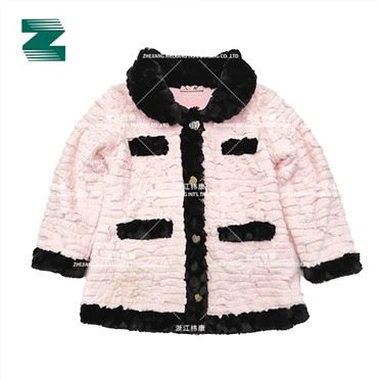 Coat For Kids With Button Placket And Contrast Black Bow On Chest In Faux Fur Fabric